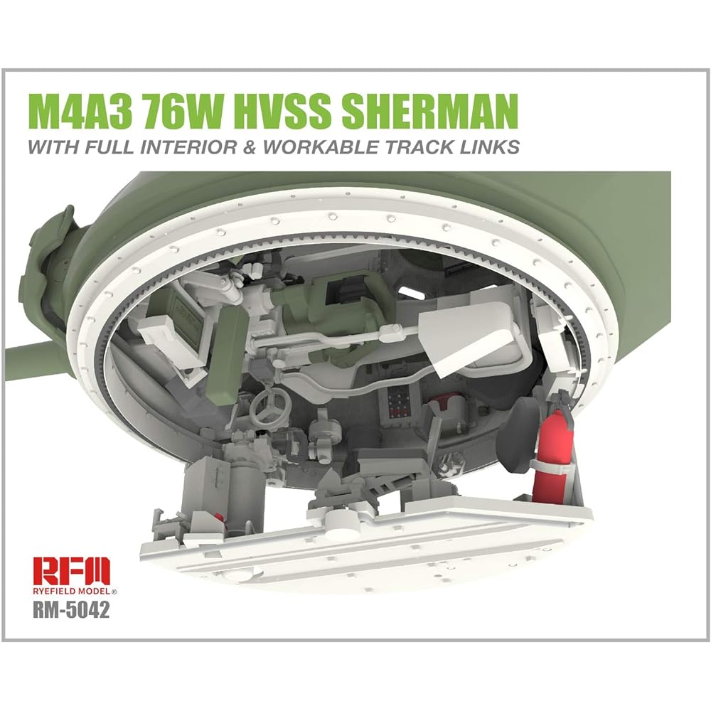 Ryfield Model 1/35 US Army M4A3 76W HVSS Sherman Medium Tank w/Movable Track & Full Interior Plastic Model RFM5042