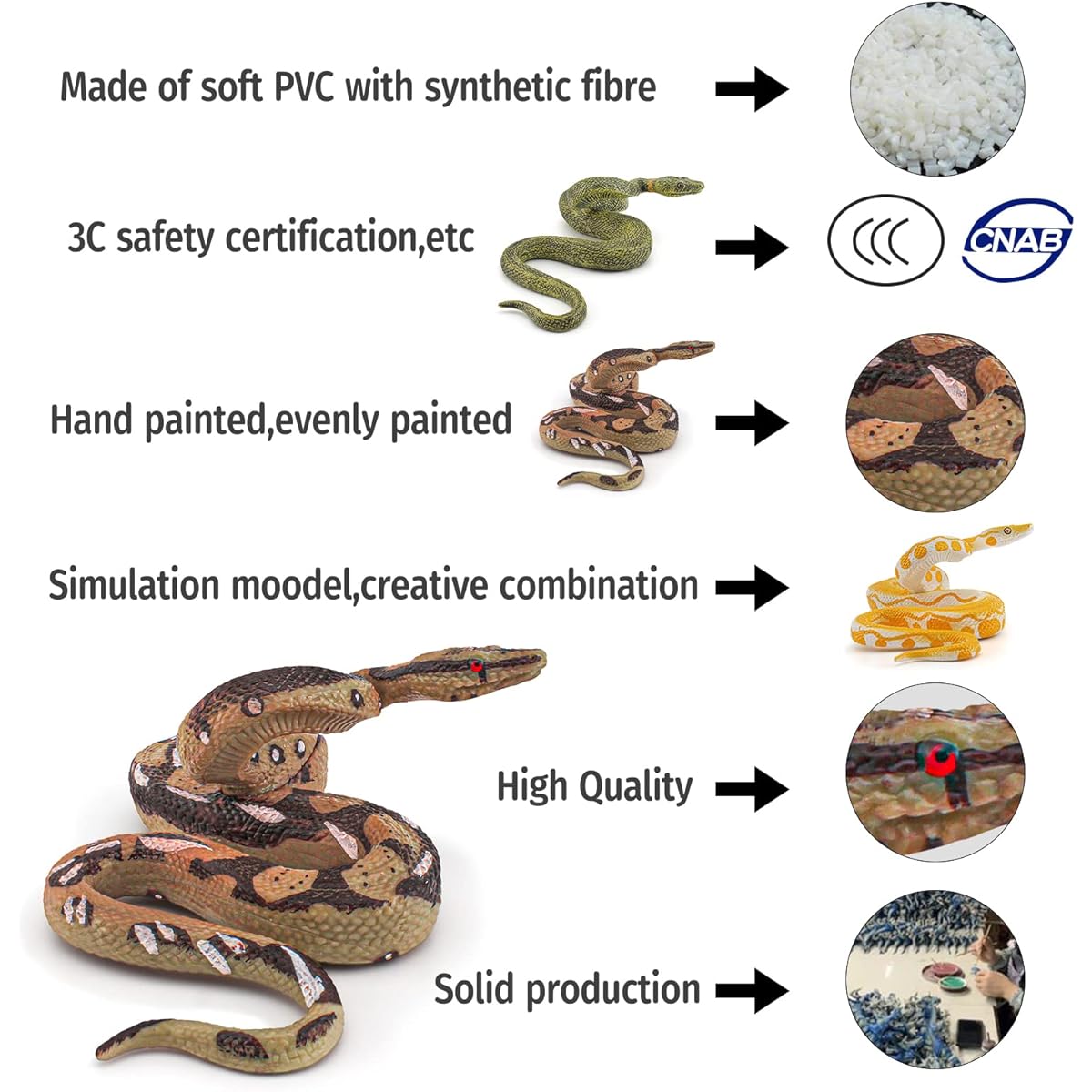 Snake Figures Wildlife Jungle Animal Model Playset 3 Pieces Python Golden Boa Figures Party Favors Toys for Boys Girls Kids Toddlers