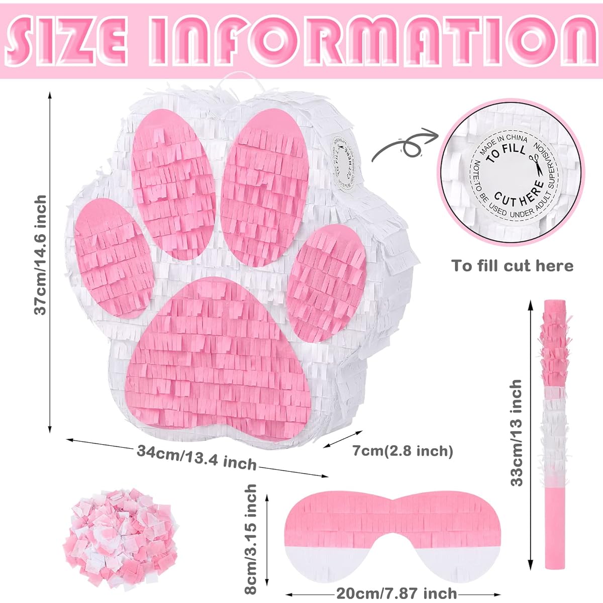 Small Dog Paw Pinata Puppy Birthday Party Supplies Animal Theme Birthday Pinata with Blindfold Bat Confetti Pet Cow Party Baby Shower Decorations Favors (Pink)