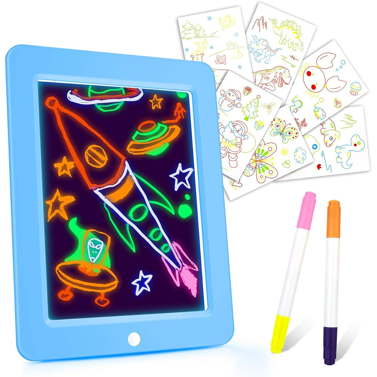 Hzran Crazy Disco Glow Board Magic Drawing Board Writing Maker Learning Creation Art Tablet Music Light Up Tracing Pad for Kids Gift Blue