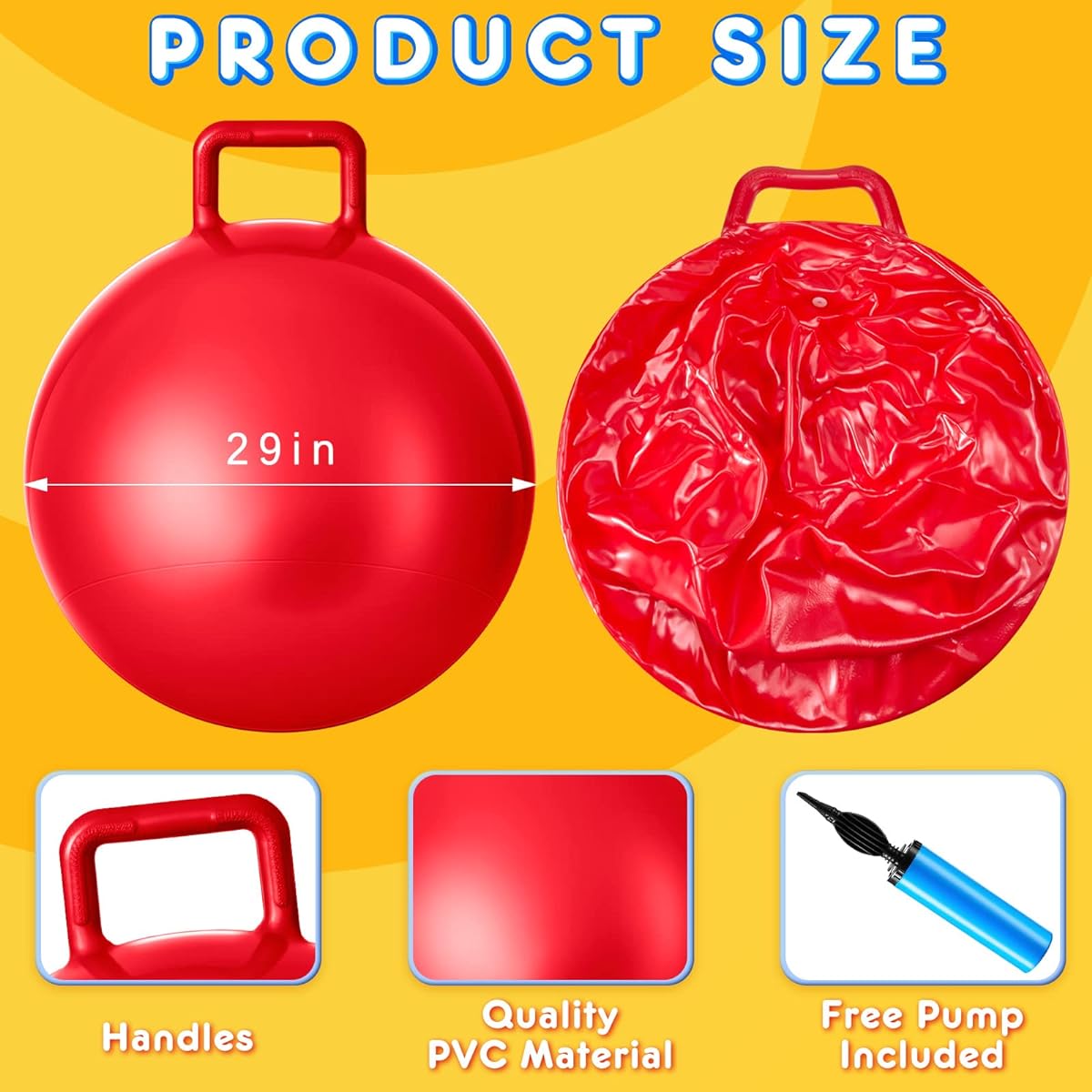 Lewtemi Hopper Ball Jumping Hopping Ball Bouncing Ball with Handle and Air Pump for Outdoor/Sports/School/Games/Exercise 6 Pieces (29 Inch)
