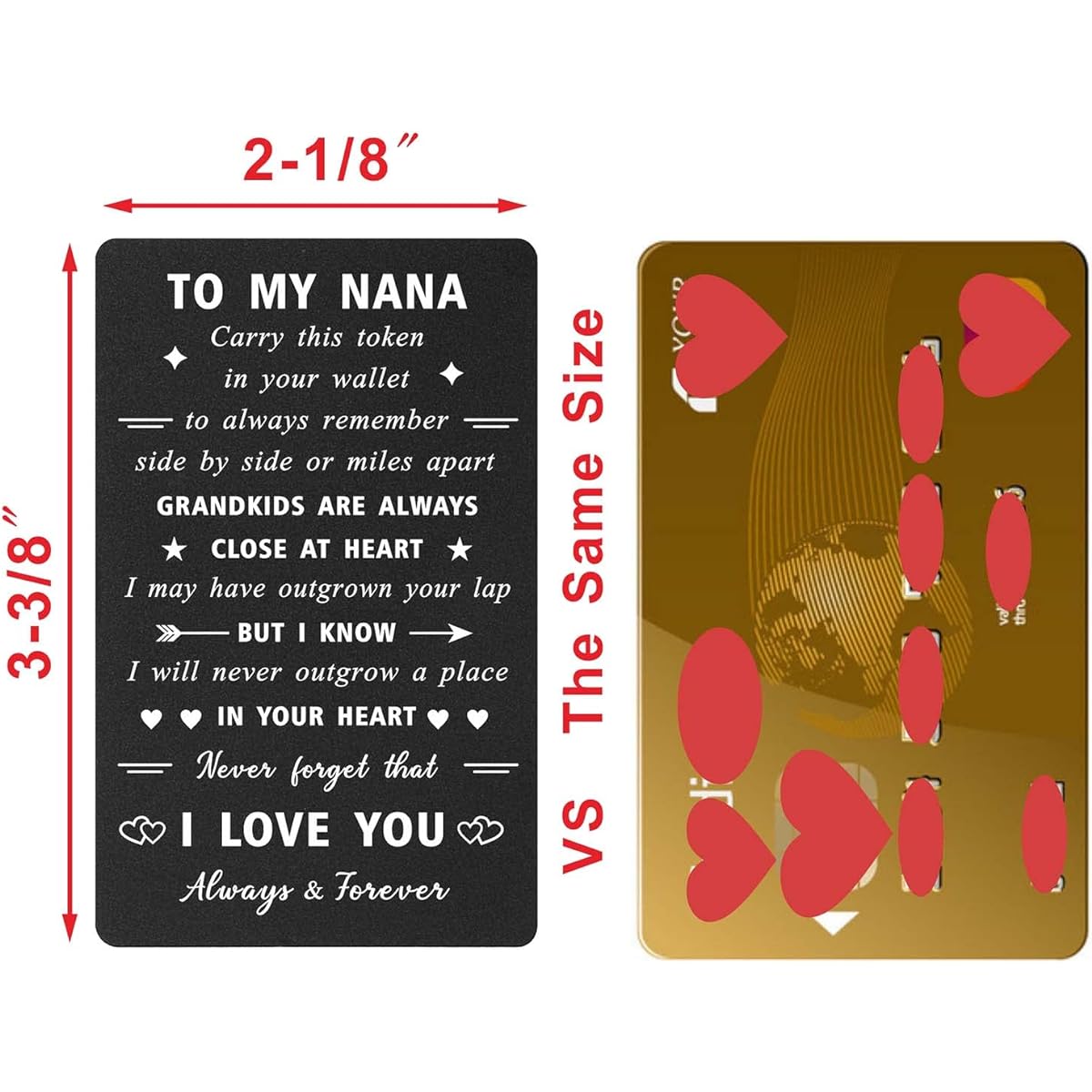 ENGZHI Nana Gift from Grandchild I Love My Nana Women's Birthday Mother's Day Christmas Valentine Metal Engraved Wallet Card