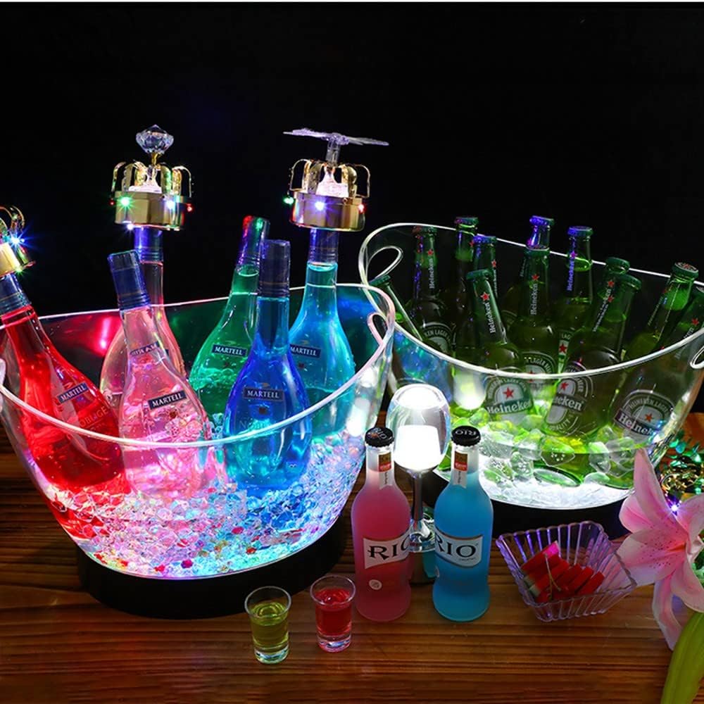 8L Transparent LED Luminous Ice Cube Storage Bucket, Barrel Shape, Bar, Beer, Bottle Cooler, Container, Light Up, Champagne, Wine Hold LED Ice Bucket, Acrylic Luminous Barrel, Rechargeable Luminous ICE Bucket, Champagne, Beer, Ice Bucket (RGB )