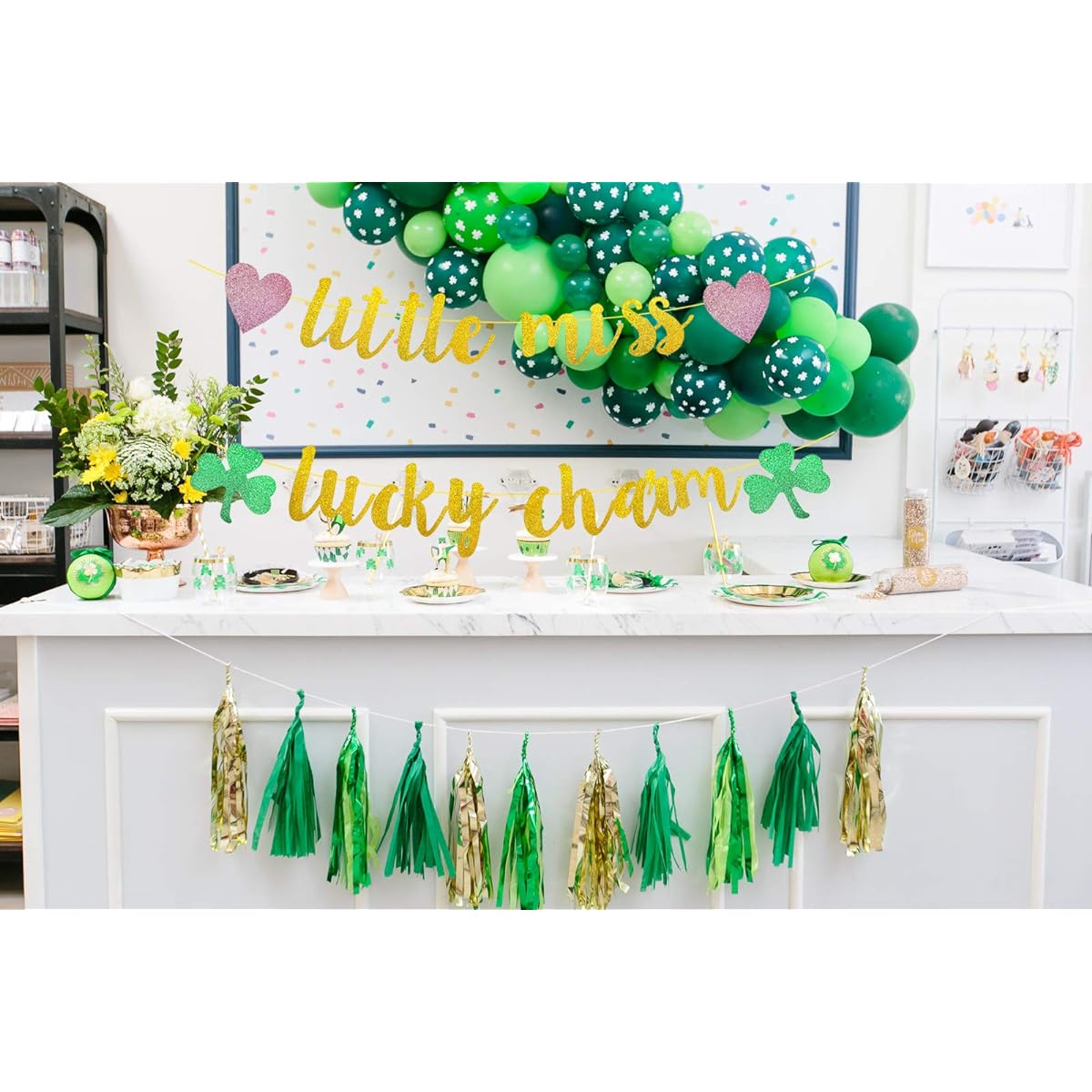 Weimaro Little Miss Lucky Charm Banner for Baby Girls St. Patrick's Day Birthday Party Decorations Girls St. Patrick's Day Irish Birthday Party Decorations Supplies St. Patty's Day Party Decor