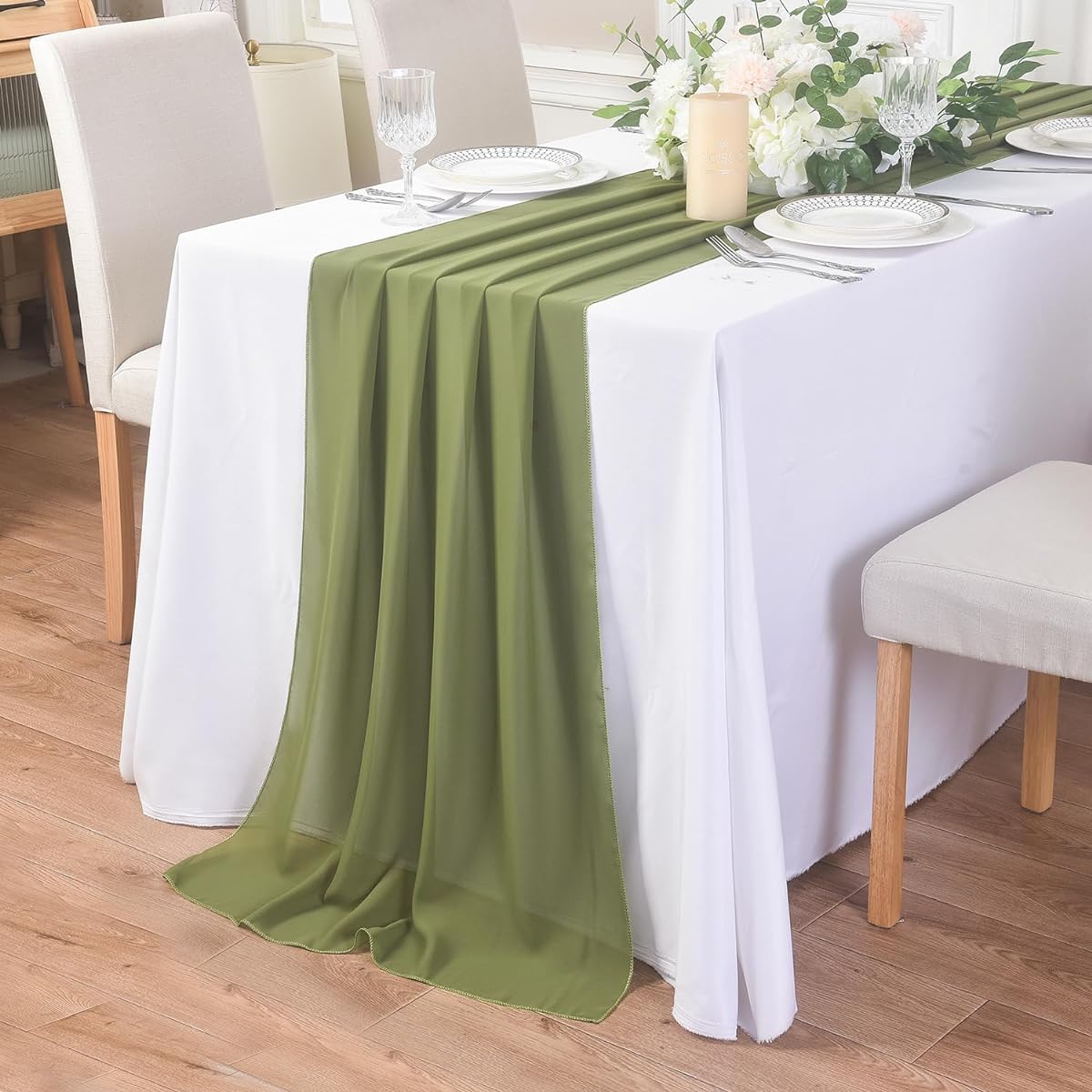 Willow Chiffon Table Runner 10ft Sheer Table Runner Tulle Table Runner 29x120 Inch Romantic Table Runner for Wedding Table Decoration Pack of 12