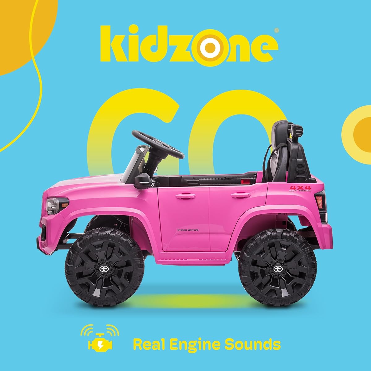 Kidzone 12V Ride On Truck Battery Powered Toyota Tacoma Electric Car Kids Electric Car Toy with Remote Control 3 Speed MP3 Horn LED Lights Suspension System Pink