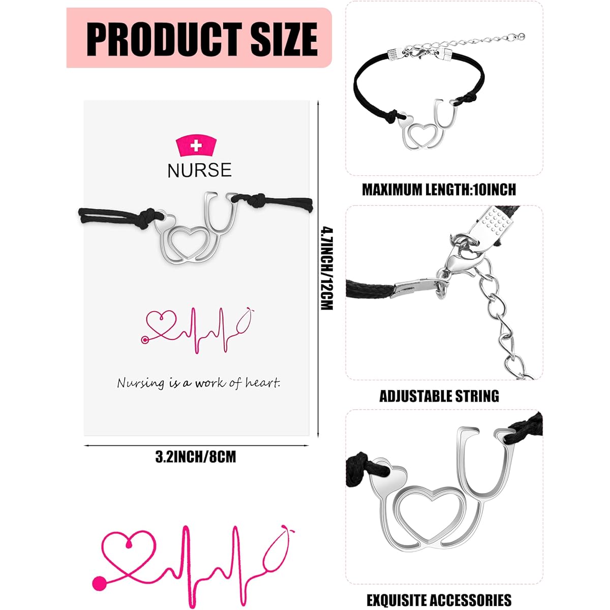 24pcs Graduation Nurse Gifts for Women with Blessing Cards, Stethoscope Heart Nurse Bracelets, Nursing School Gifts, Nurse Appreciation Card Bracelets, Nurse Week Party Favors, Nurse Gifts, Bulk Purchase, One Size, 1