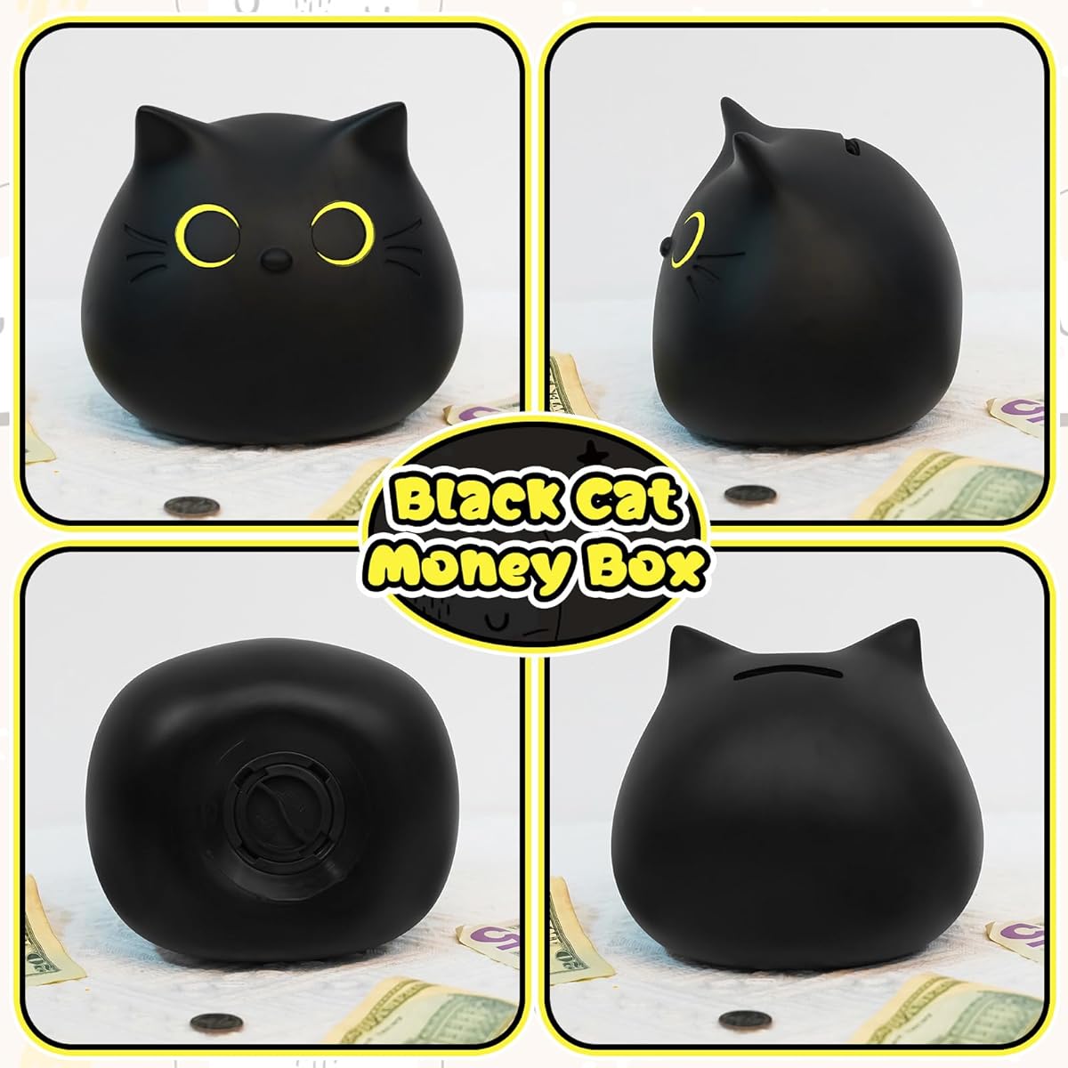 JIZWPOOM Piggy Bank Coin Money Box Black Cat Money Box Gifts for Kids Black Cat Money Box Coin Box Cat Money Box Toys for Adults Boys Girls Birthday 7 x 6 Inch