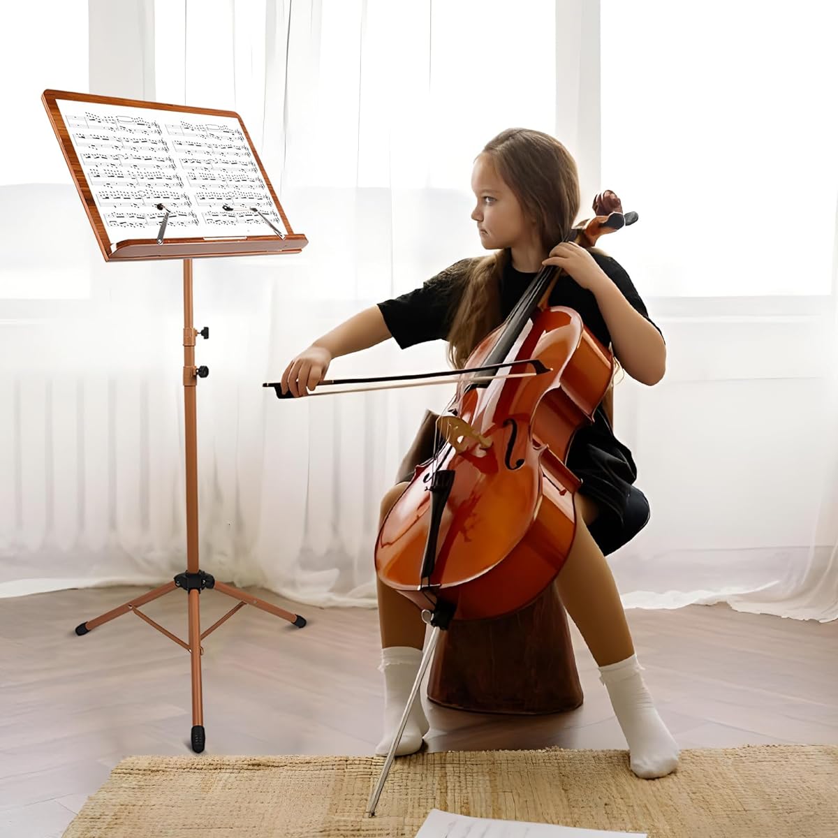 Professional Wooden Music Stand with Bag Adjustable Portable Sheet Music Stand for Musicians Elegant Wooden Design for Home or Studio Versatile Stand for Sheet Music and Books