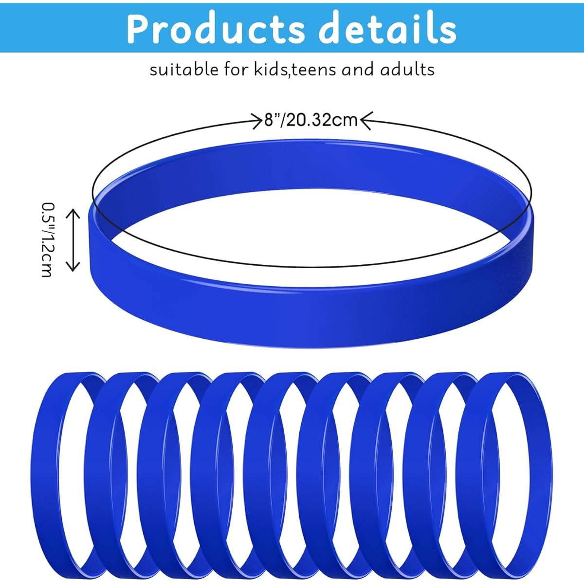 Morcheiong Blank Rubber Bracelets - 100pcs Blue Silicone Wristbands for Men and Women Teens