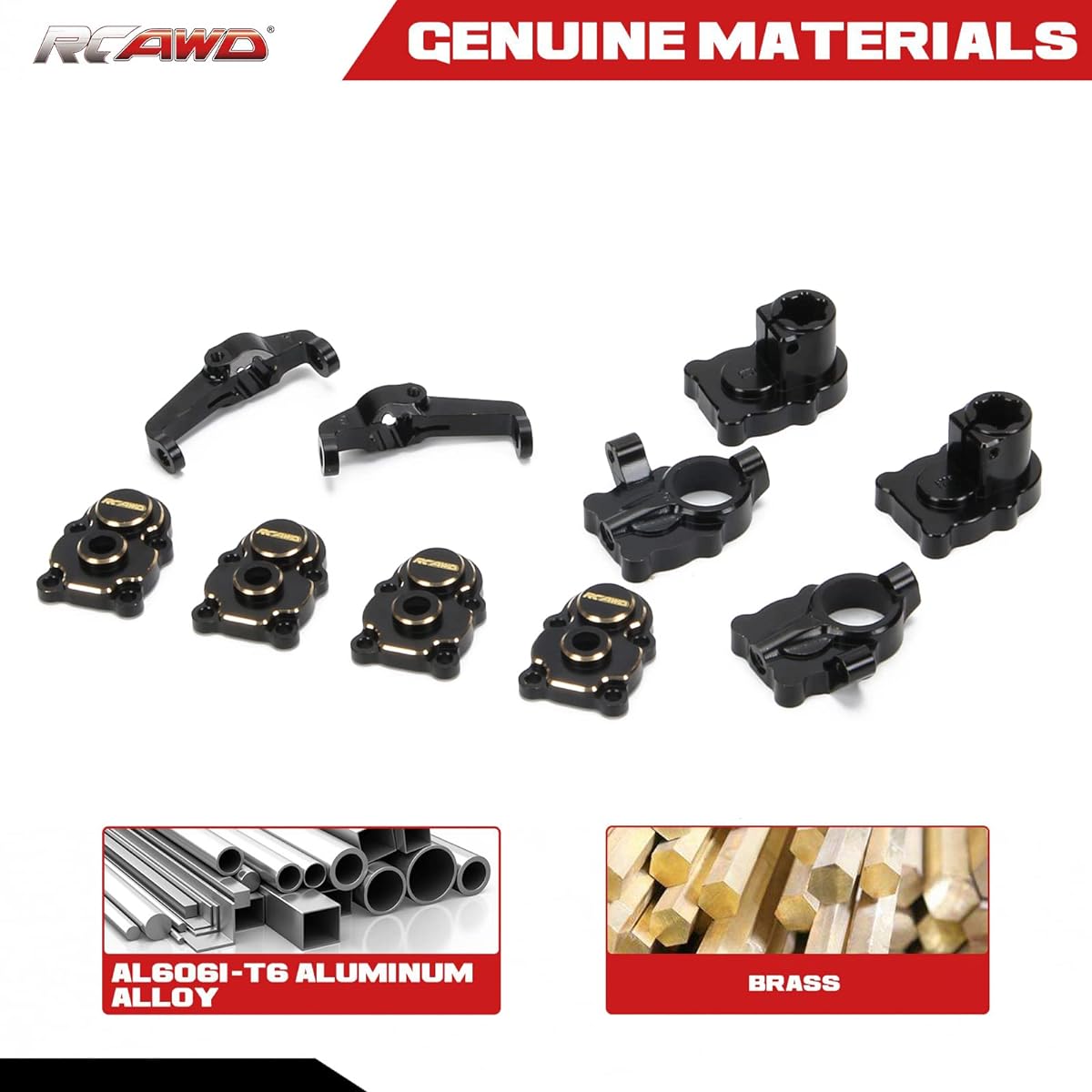 RCAWD FMS FCX24 1/24 Weighted Upgrade Full Brass Portal Housing Front Rear & C Hub Carrier Parts Total 79g Black