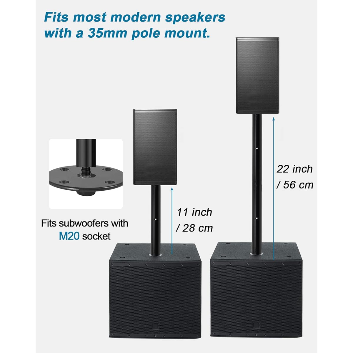Vondynote 11" Extension Pole Subwoofer Pole M20 Speaker Mount Pole with 35mm Mount