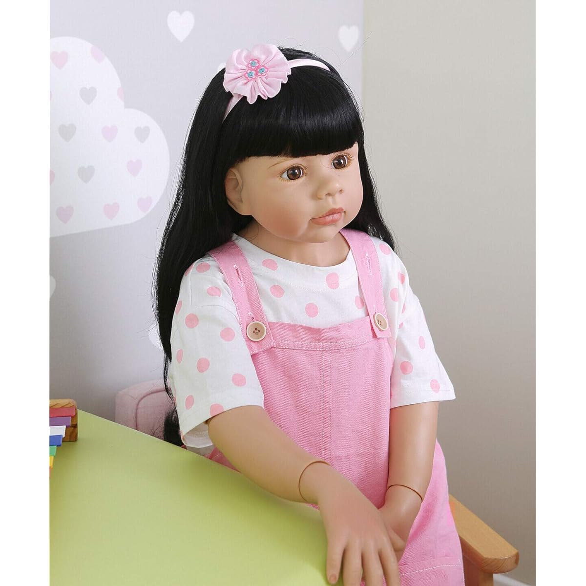 iCradle Angelbaby Lifelike 39" 98cm Reborn Toddler Baby Doll Full Body Vinyl Standing Girl Long Hair Dress Model Ball Jointed Doll for Collection (Red/White)