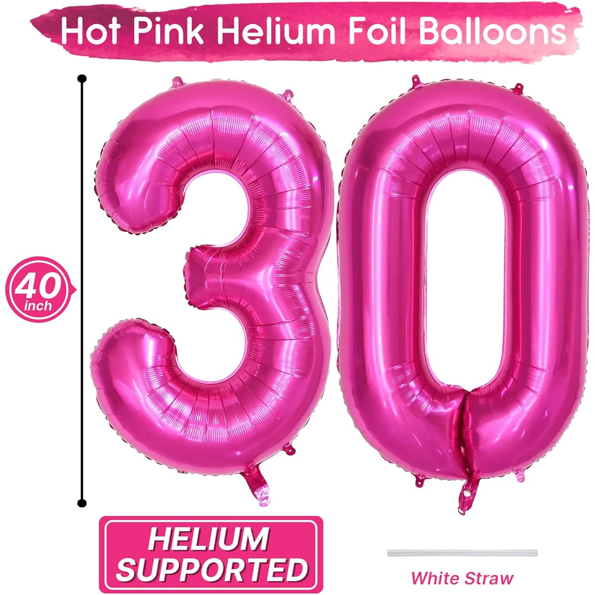 40 Inch Number Balloons 30 Hot Pink Helium Foil Number 30 Balloons Large Number Balloons Age Balloons for Boys Girls Birthday Party Wedding Anniversary Decoration Supplies (Digit 30)
