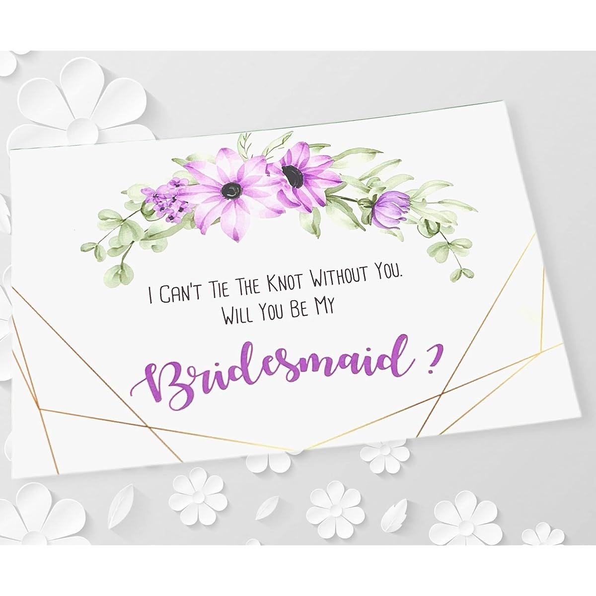 Will You Be My Bridesmaid 16 Cards with Matching Size White Envelopes for 10 Bridesmaids, 2 Matron of Honor, 2 Maid of Honor & 2 Flower Girls Card for Bride to Help Tie The Know. (Purple)