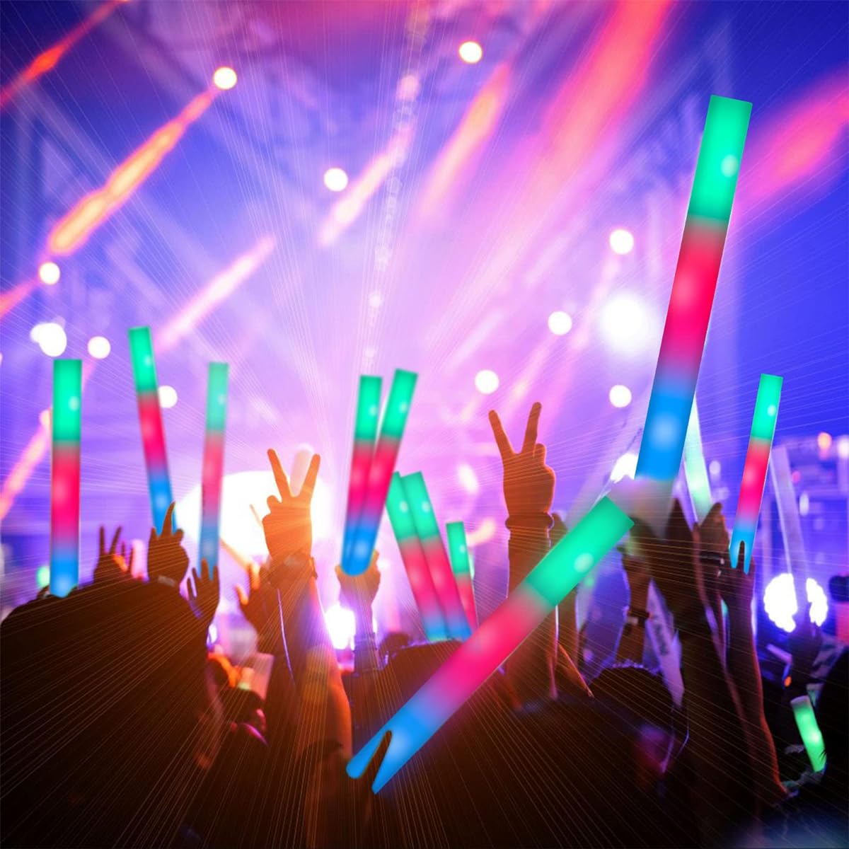 SHQDD LED Foam Glow Sticks, 105pcs Glow Sticks Bulk, 3 Modes Colorful Flashing Glow in the Dark Party Supplies for Party Wedding Birthday Rave Concert New Year