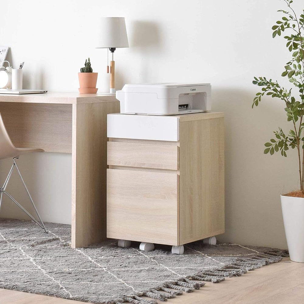 Sato Sangyo HELM Side Chest Width 40cm Depth 45cm Height 65.5cm Oak White Wooden Mirror Surface with Casters HM65-40H IV