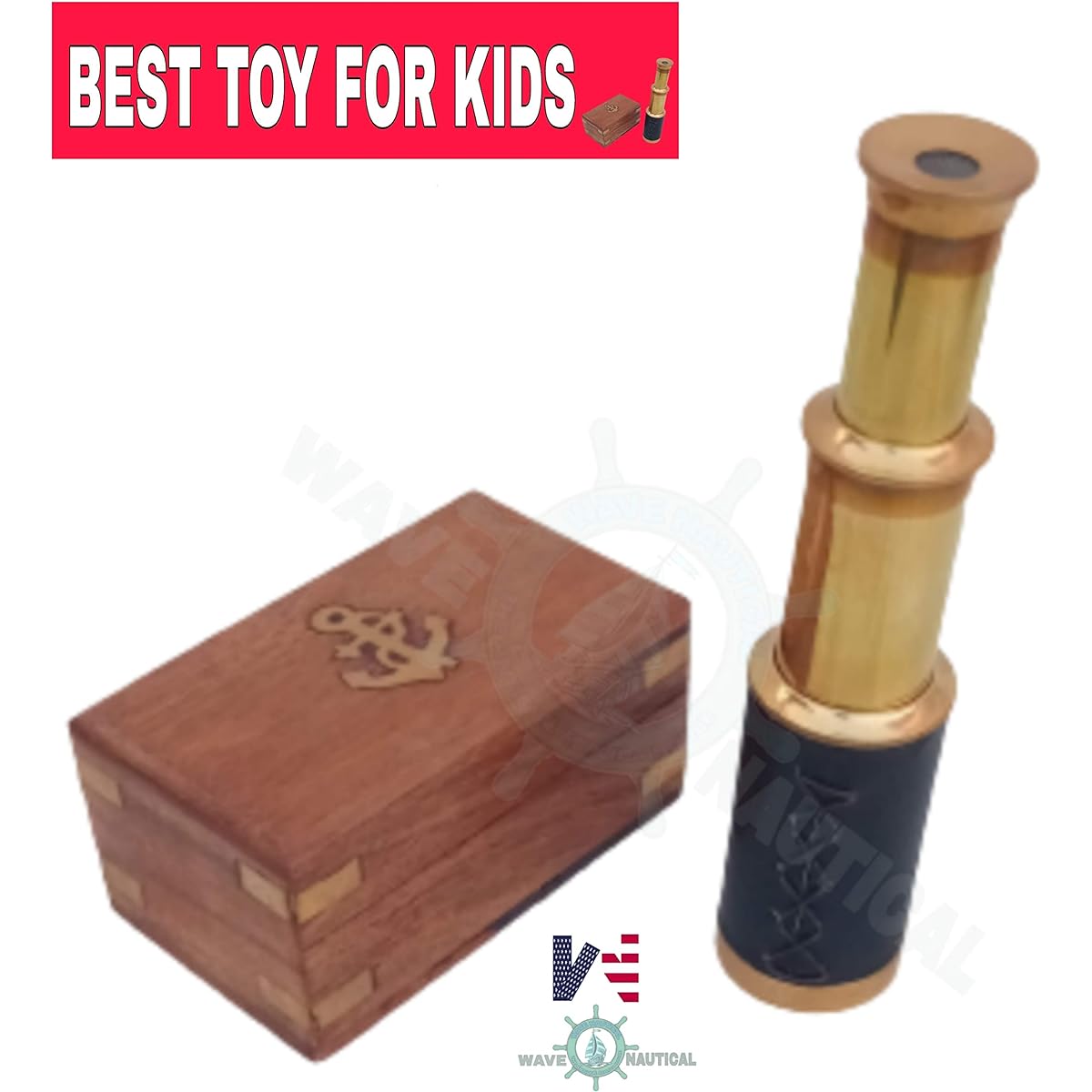 WAVE NAUTICAL™ Vintage Style Pocket Brass Telescope Spyglass Finish (6") with Wooden Box Gift/Brass Telescope with Wooden Box 6" Nautical Pirate Spyglass Handmade Antique Fully Functional