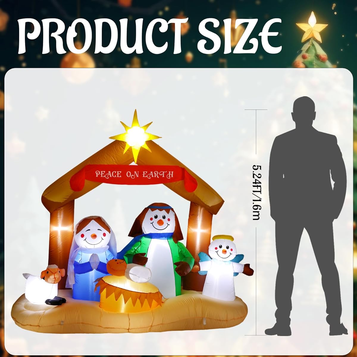 MiniInflat 5ft Christmas Inflatable Nativity Scene Outdoor Decoration Christmas Jesus Blow Up Garden Decoration with Built-in LED Christmas Inflatable Holiday Party Indoor Outdoor Garden Lawn Decoration