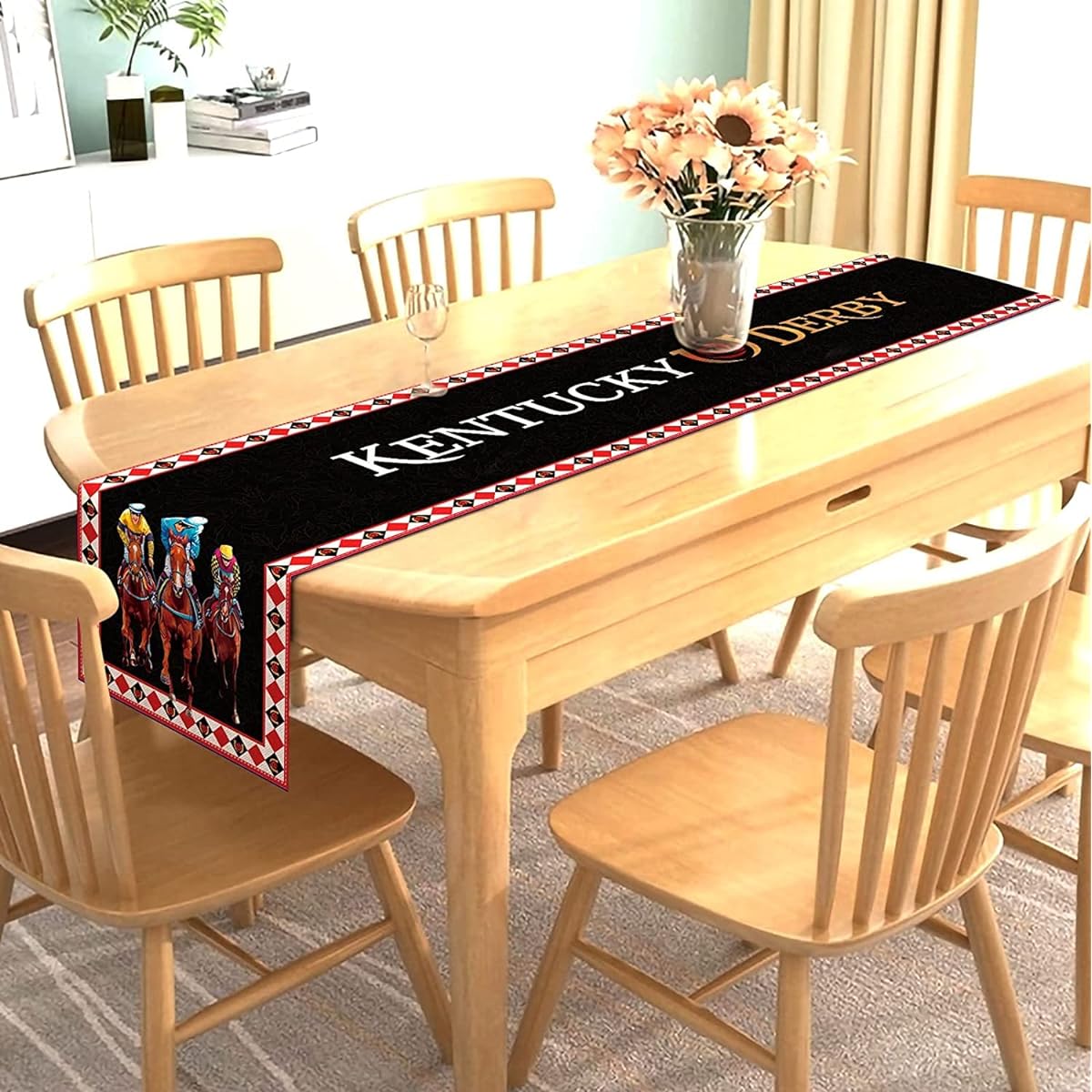 Nepnuser Kentucky Derby Table Runner Churchill Downs Horse Racing Theme Party Decorations Rose Home Kitchen Dining Room Decor (13" x 108")