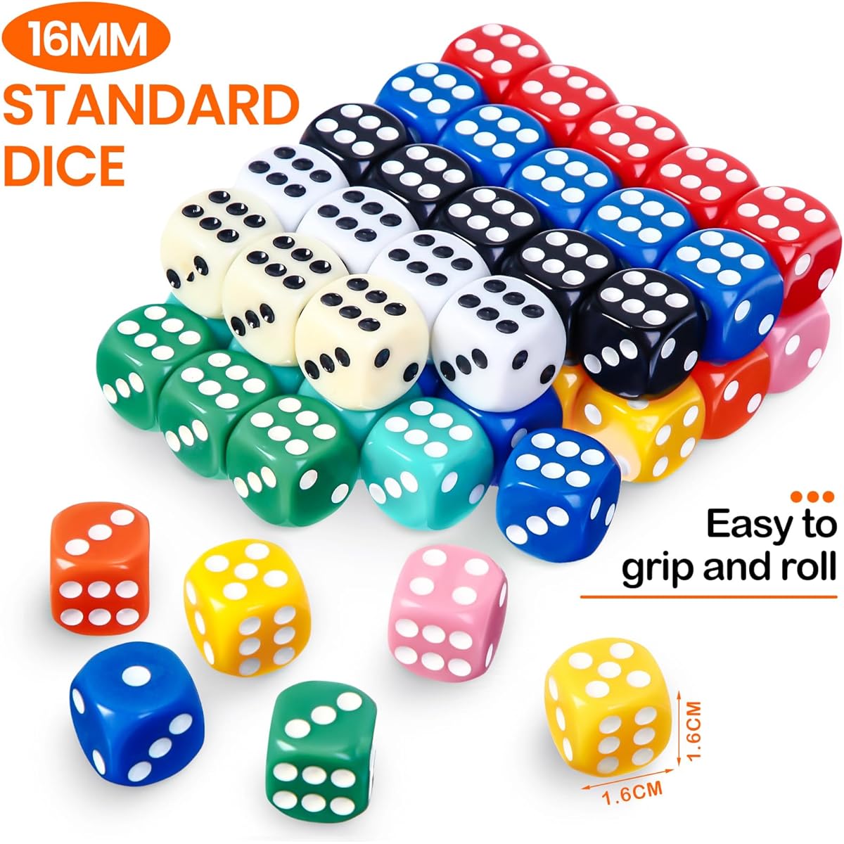 Syhood 500 Piece 16mm 6 Sided Dice Bulk Color Dice Set with 5 Drawstring Pouches Standard Game Dice Pack Board Dice Games for Classroom Teaching and Math Learning 10 Colors