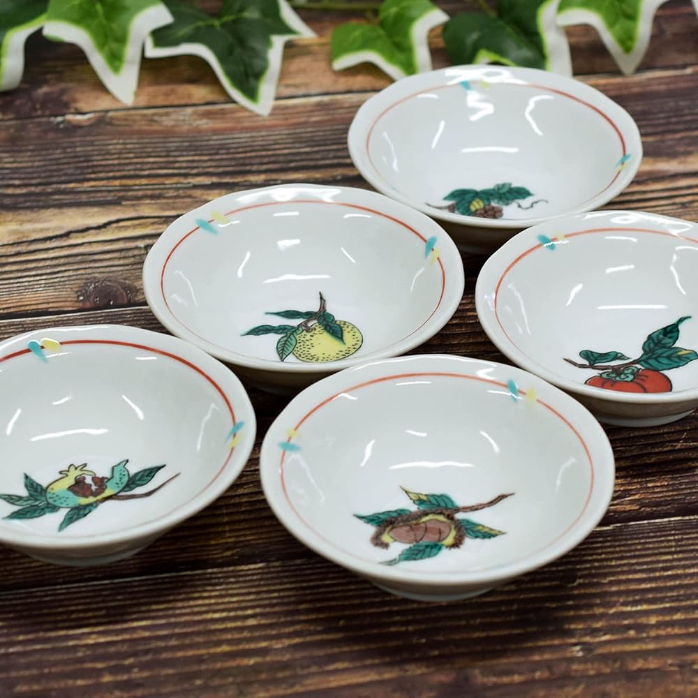 Small bowl, stylish tableware, Kutani ware, small bowl, set of 5, fruit pattern, pottery, Japanese tableware, serving plate