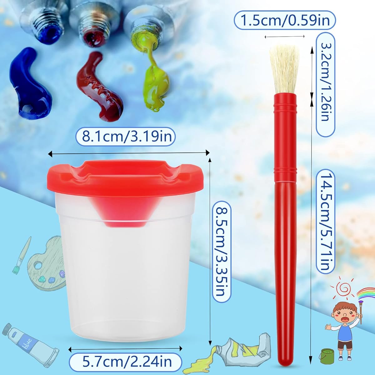 150 Pieces Kids Art Supplies Spill-Free Paint Cup Paint Container with Lid 100 Paint Brushes for Children Toddler Painting Preschool Classroom Art Supplies 10 Colors