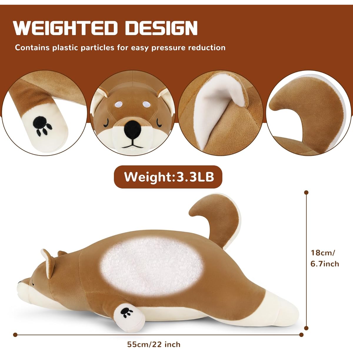 22" Shiba Inu Stuffed Animal 3.3 lbs Weighted Corgi Dog Plush Toy Big Corgi Stuffed Animal Giant Corgi Stuffed Animal Dog Plush Pillow Cushion Soft Shiba Inu Stuffed Animal Large Stuffed Animal
