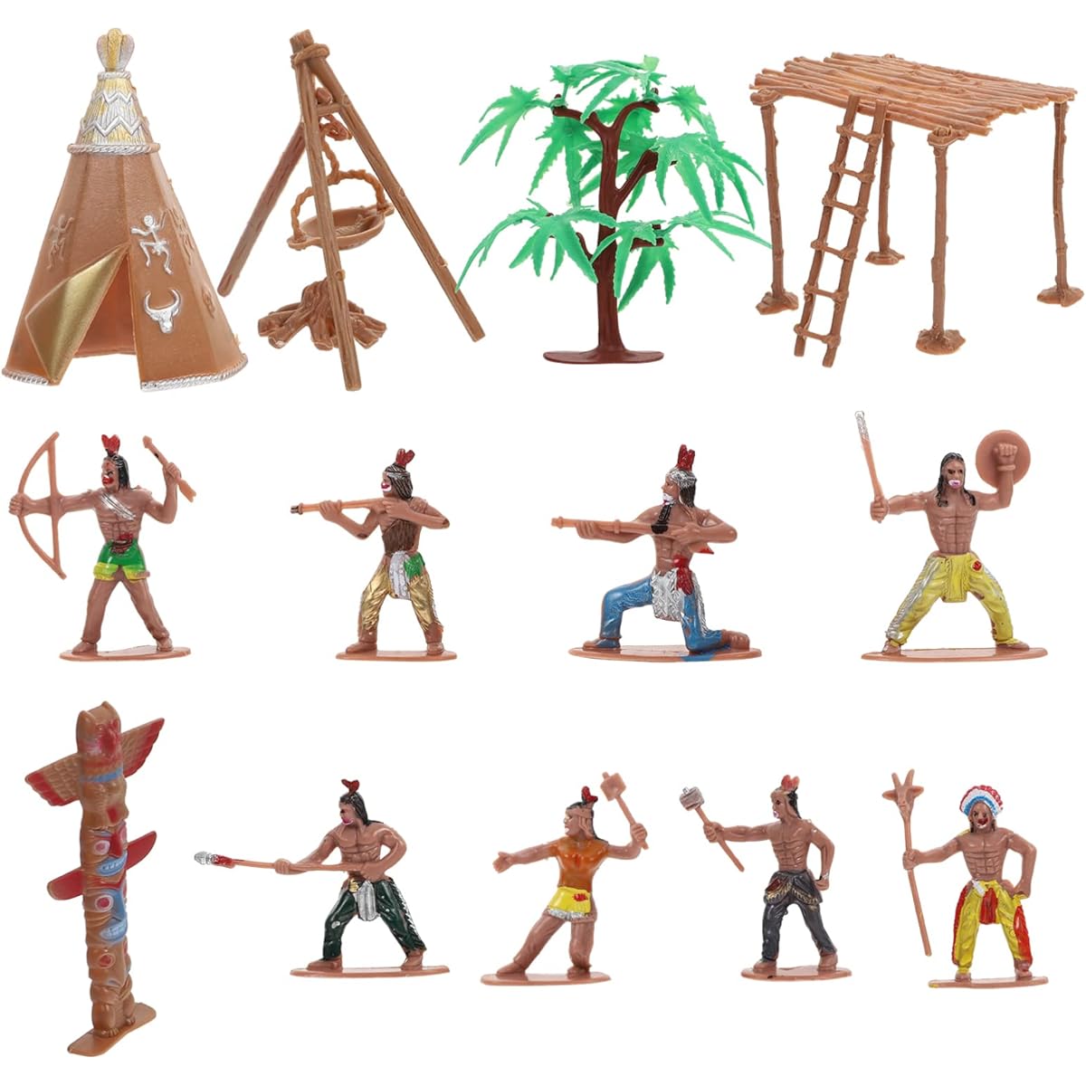 NUOBESTY Plastic Indian Figures Playset, Native American Indians Action Figures and Accessories for Miniature Sandbox Decoration