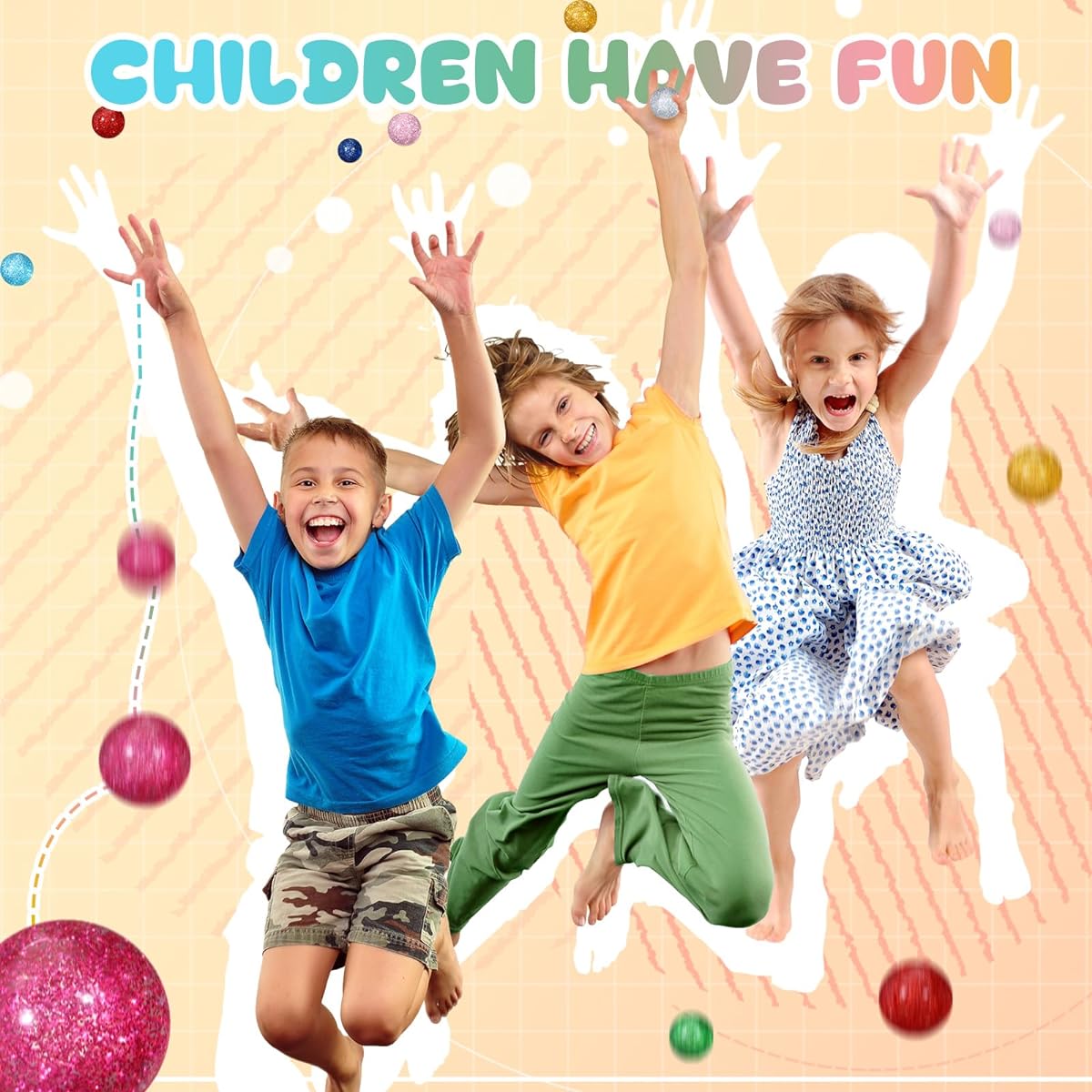 Jenaai 24pcs Bouncy Balls Glitter Bounce Balls Bulk Rubber Bouncy Balls Summer Birthday Party Favors Bouncy Balls Gifts for Kids Goodie Bag Fillers 27mm 32mm 45mm 8 Colors Random Color