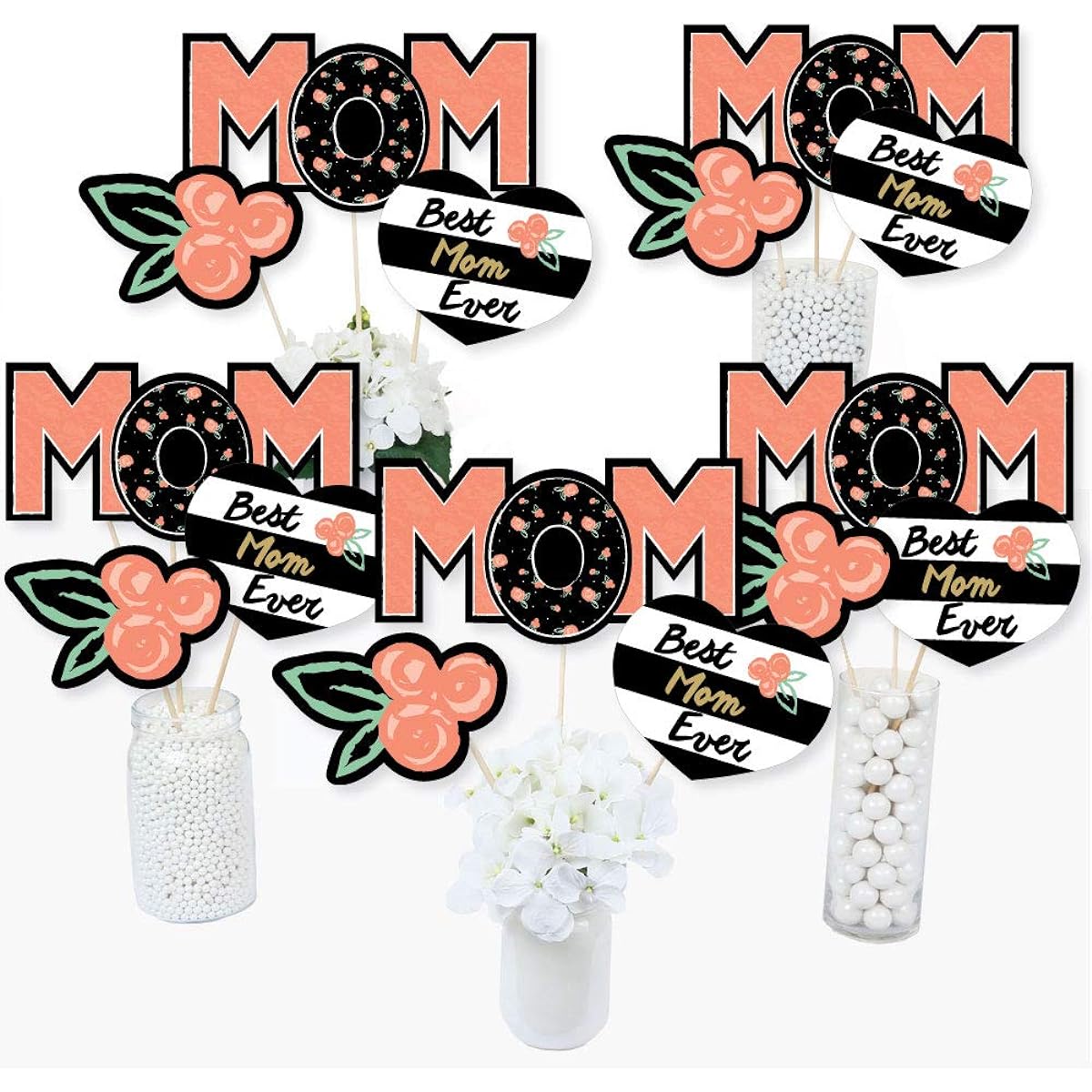 Best Mom Ever - Mother's Day Centerpiece Sticks - Table Toppers - Set of 15