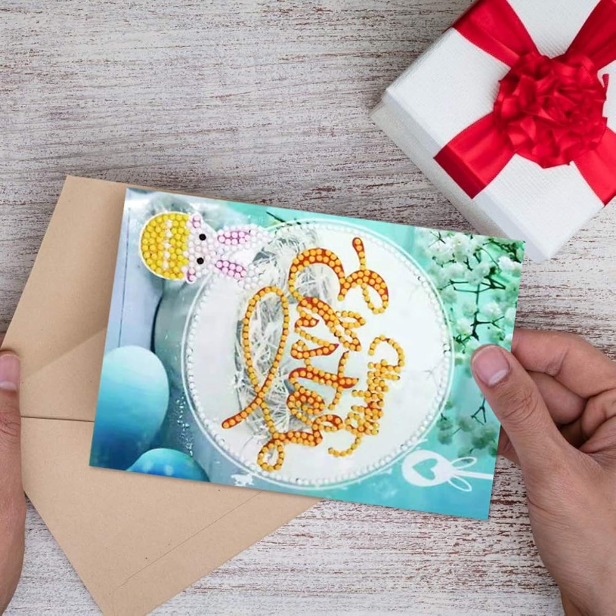 4pcs Easter Greeting Cards with Envelopes 5D DIY Diamond Art Painting Cards Round Drill Crystal Diamond Dot Kits Art Crafts for Kids Adults Handmade Gifts