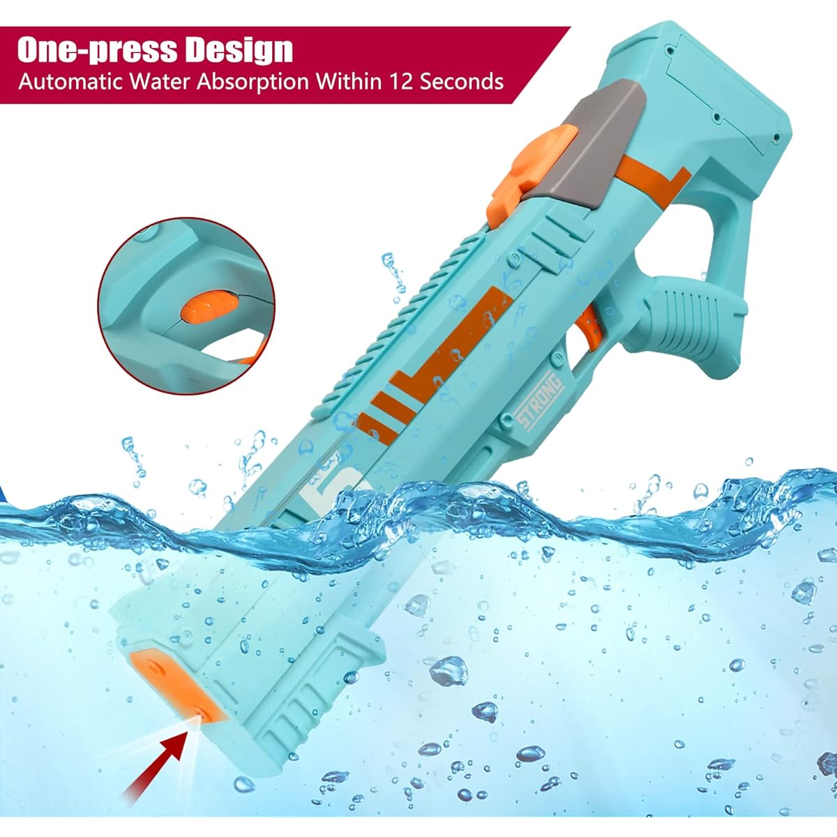 PIKARO Electric Water Gun for Adults and Kids, Self-Absorbing, Fully Automatic, 600cc Large Capacity Range, Up to 32 Feet, Powerful Electric Squirt Gun with Goggles (Green)