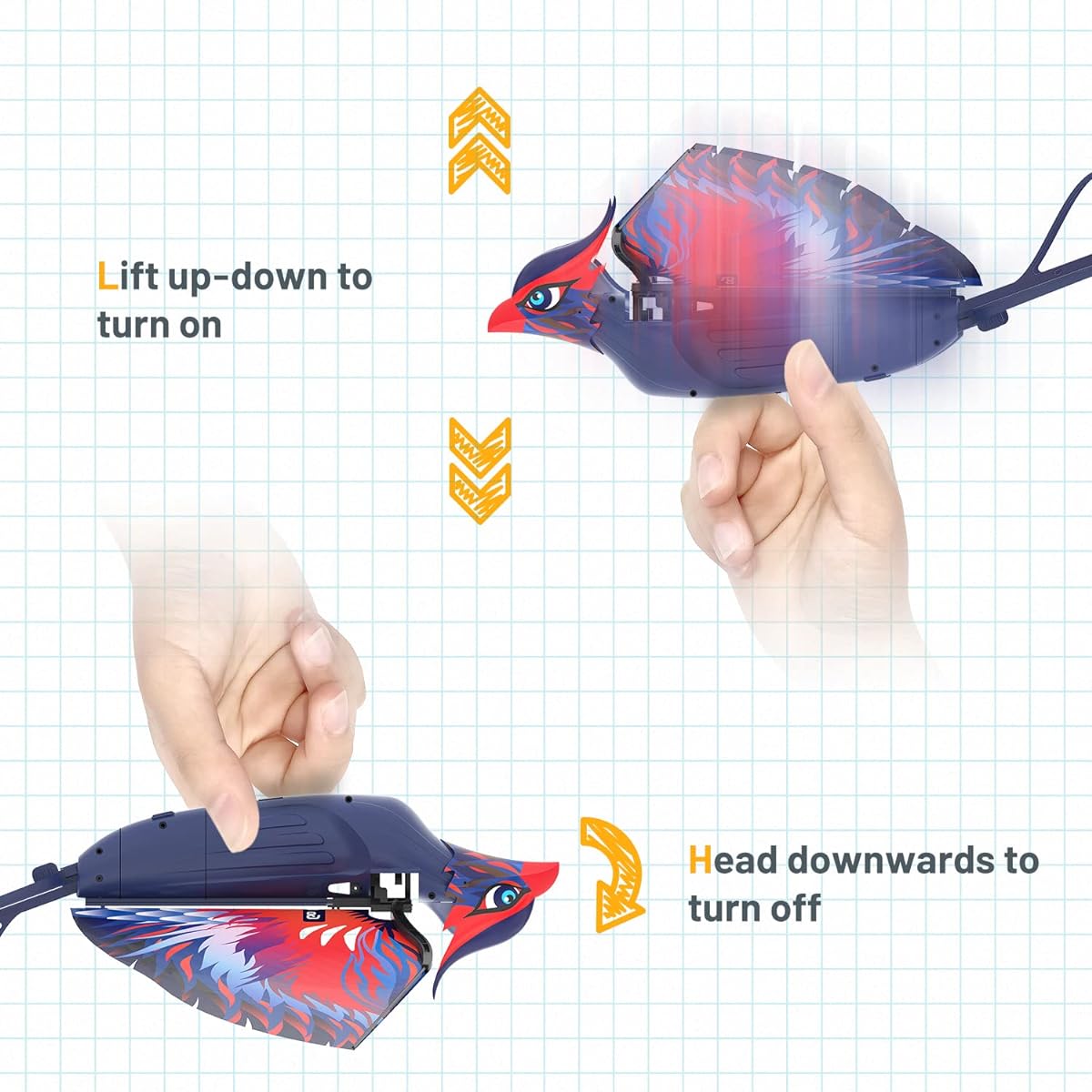 HANVON 2.4G Remote Control Bird Toy RC Bird Bionic Flying Bird 6 Axis Gyro Fabric Single Wing Lifting Design Easy Indoor Outdoor RC Toy for Kids Boys Girls Go Go Bird Bennu