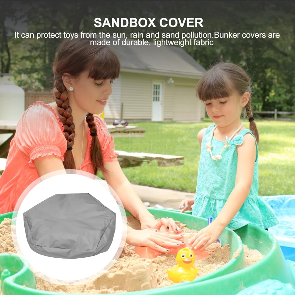 Cabilock Sandbox Cover, Waterproof Oxford Cloth Hexagonal Sandbox Protector, Protect Sand and Toys from Dust Rain, 180x150x20cm, Grey