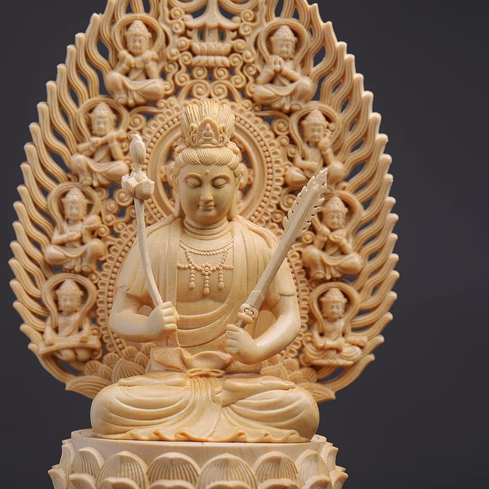 Hanro Art Sculpture Buddha Statue Kokuzo Bodhisattva Buddhist Altar Buddha Statue Wood Carving Cypress Wood Year of the Ox/Tiger Year of the Twelve Zodiac Signs of Good Luck Amulet Main Image Pray Warm Off Hiten Halo Octagonal Pedestal (Height 28cm x Wid