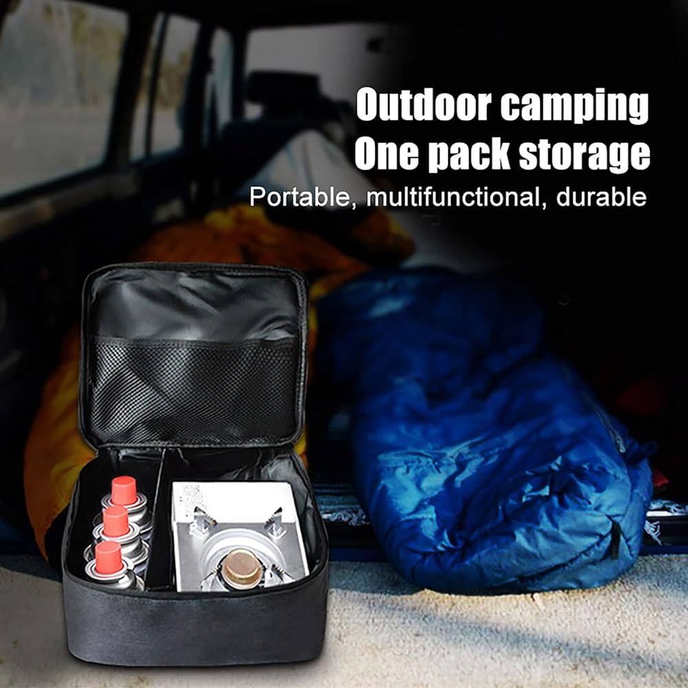 Cassette Stove Storage Case, Made of 600D Oxford Cloth, Heavy Duty, with Handle, Carrying Case, Waterproof, Double Zipper Closure, Comes with Mesh Pocket, Versatile, For Outdoor Use, Can also be used to Hold Small Items FMTSDKSSB2522