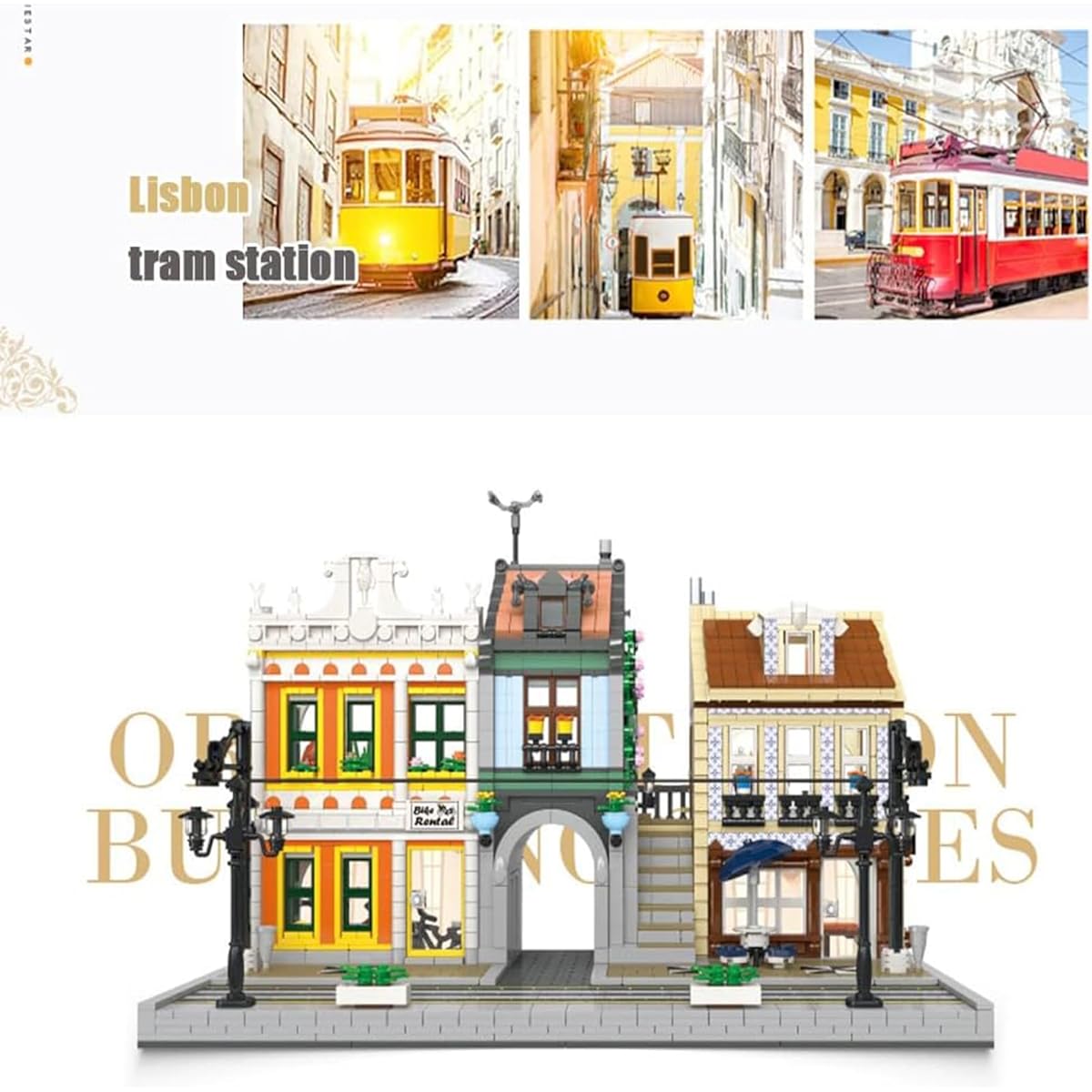 Beberlu Tram Car Building Blocks Kit for Collection, Lisbon Tram Display Set, Classic Tram Set with Station, Best Gift for Train Lovers (3080 Pieces)
