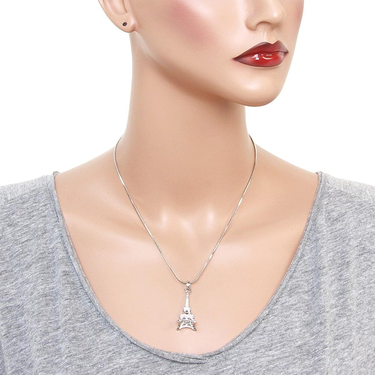 lIAVY's Paris Eiffel Tower Charm Pendant Fashionable Necklace - Sparkling Crystal - 17" Snake Style Chain - Unique Gift, Souvenir