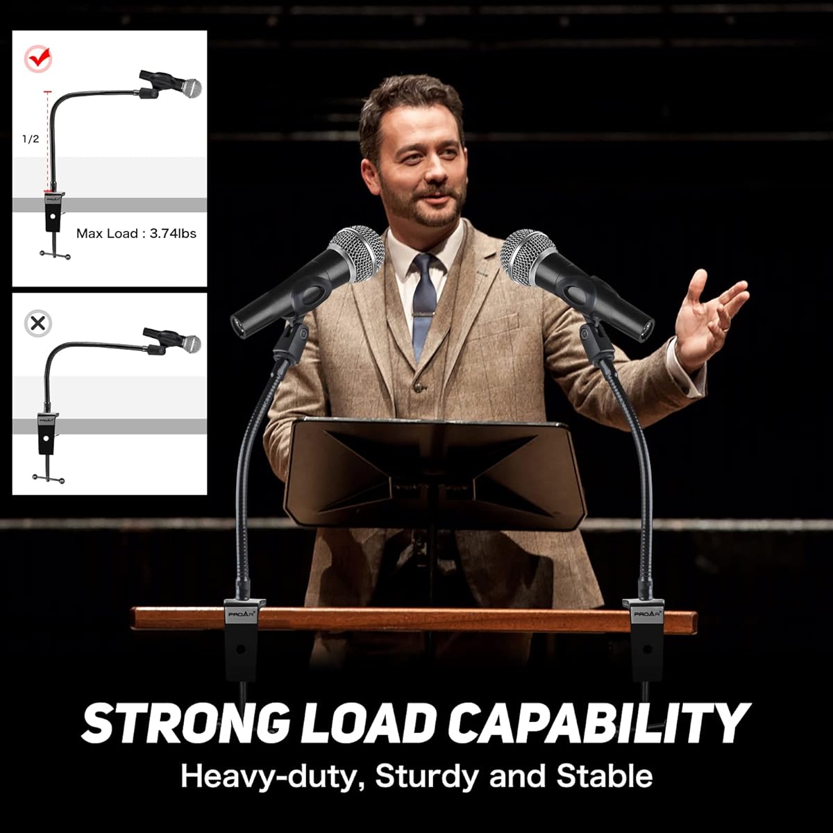 Desktop Microphone Stand 13" Flexible Gooseneck Mic Stand Desk Universal Microphone/Cell Phone Stand Holder with Heavy Duty Desk Clamp Mic Clip 3/8" to 5/8" Thread Adapter for Blue Yeti/Shure/Other Microphones