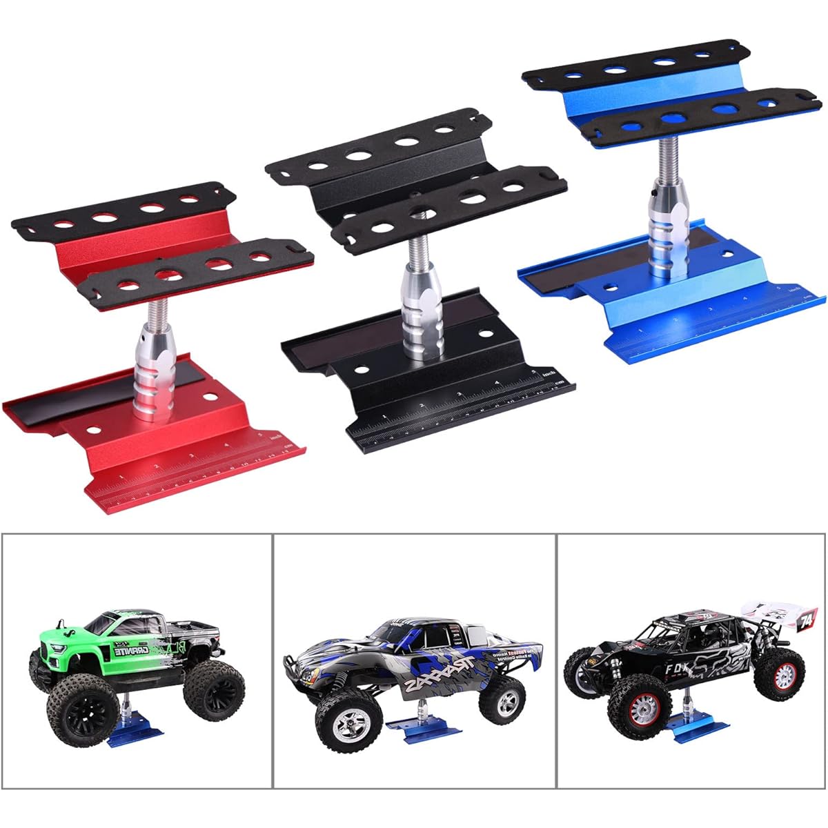 AIMOROCK RC Car Work Stand Hobby Workstation with Screw Tray Repair Tool Kit for 1/10 1/12 Losi RC Drift Crawler Truck Buggy Car (Black)