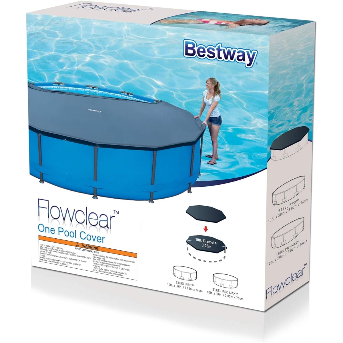Bestway Flowclear 10ft Round Above Ground Pool Cover, Black