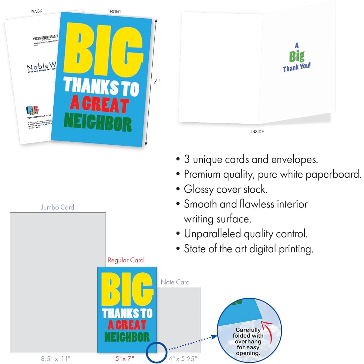 NobleWorks Cheerful Thank You Greeting Cards (Neighbors) with Envelopes (3 Designs, 1 of Each) Grateful Neighbors VC10240TYG-C1x3