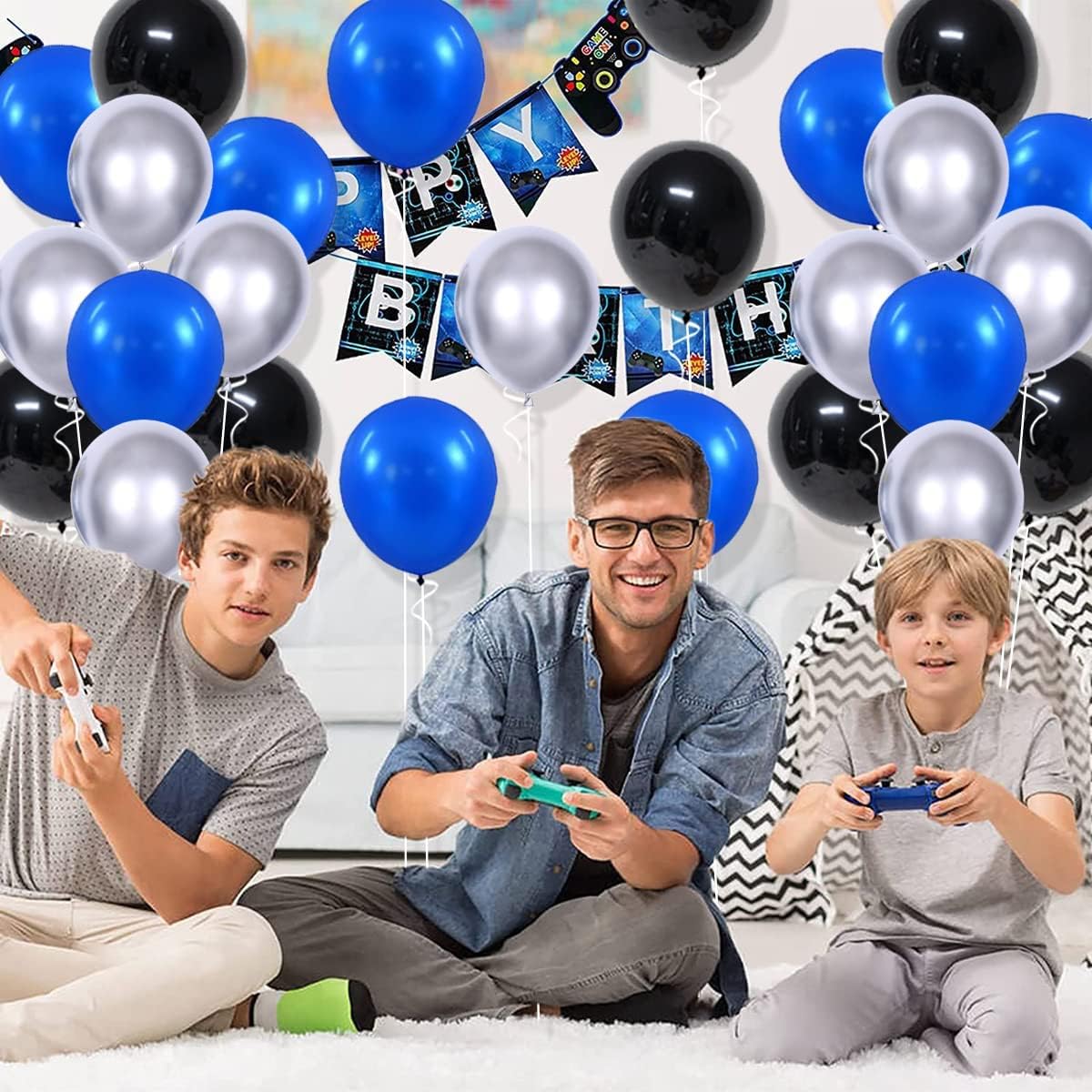 Blue Black Silver Balloon Garland Arch Kit - 118pcs Black Blue Metallic Silver Balloons Video Game Party Supplies for Boys Men 30th 40th 50th Gamer Birthday Retirement Graduation Party Decorations