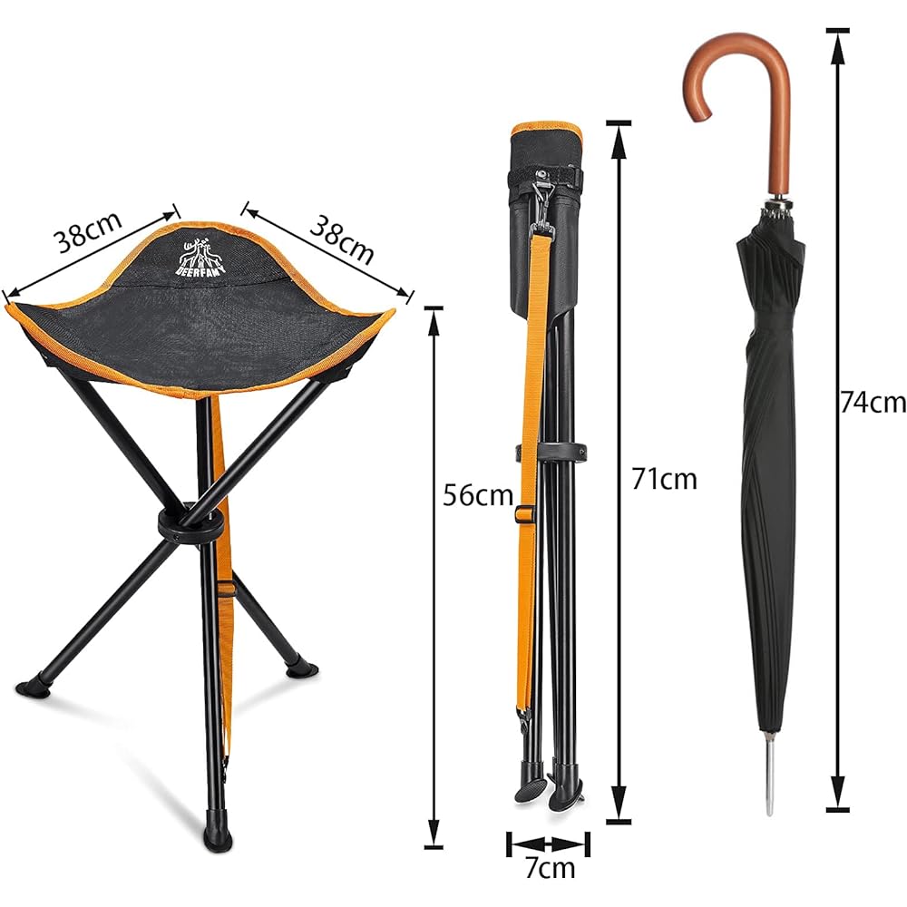 DEERFAMY Outdoor Chair, Compact, Lightweight, Portable, Fishing, Folding Chair, 22.0 inches (56 cm) Height, Folding Chair, Stool, Load Capacity 220.5 lbs (100 kg), No Assembly Required, Portable