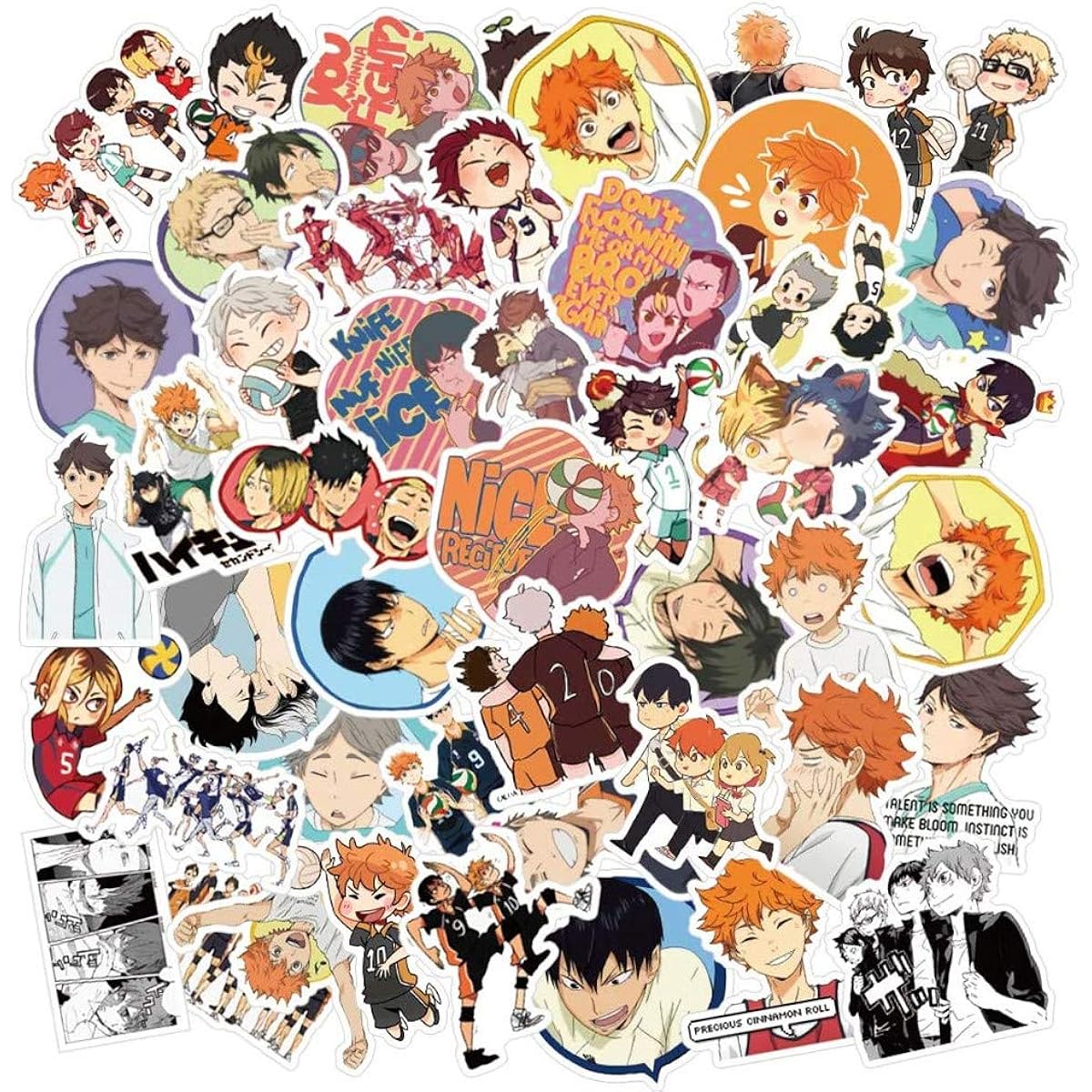 Haikyuu Gift Set - 50pcs Haikyuu Photo Stickers 10pcs Haikyuu TOBIO NEKOMA Button Pins 3pcs Haikyuu 2pcs Haikyuu Bracelets