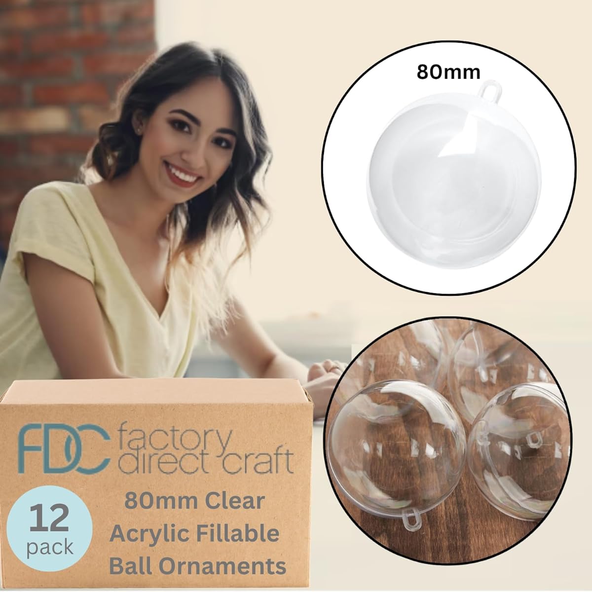 Package of 12 Clear Plastic Craft Acrylic 80mm Fillable Balls for Ornaments & Bath Bomb Molds
