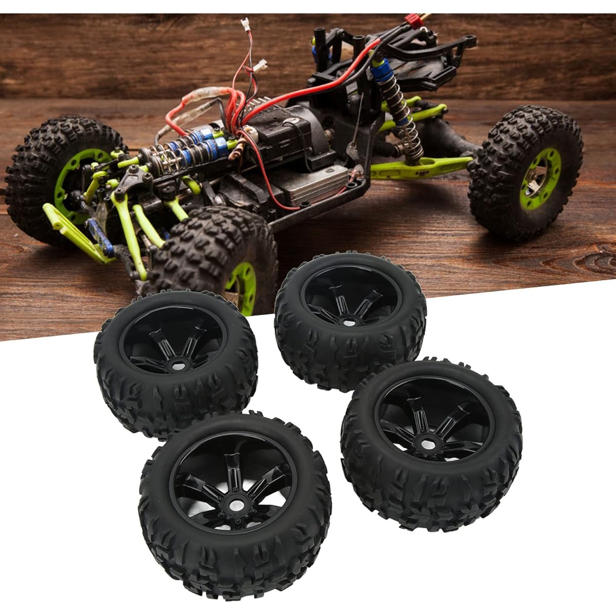 Ongwan RC Rubber Tires Wear-Resistant RC Truck Tires with Grips for 1/5 8S RC Car (Black)