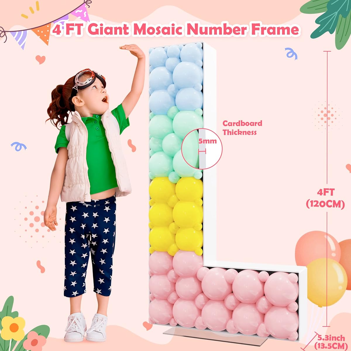 Asee'm Mosaic Letters 4ft Large Marquee Letters Balloon Frame Light Up Letter L Precut Foam Board Decorations for Party Baby Shower Birthday Wedding
