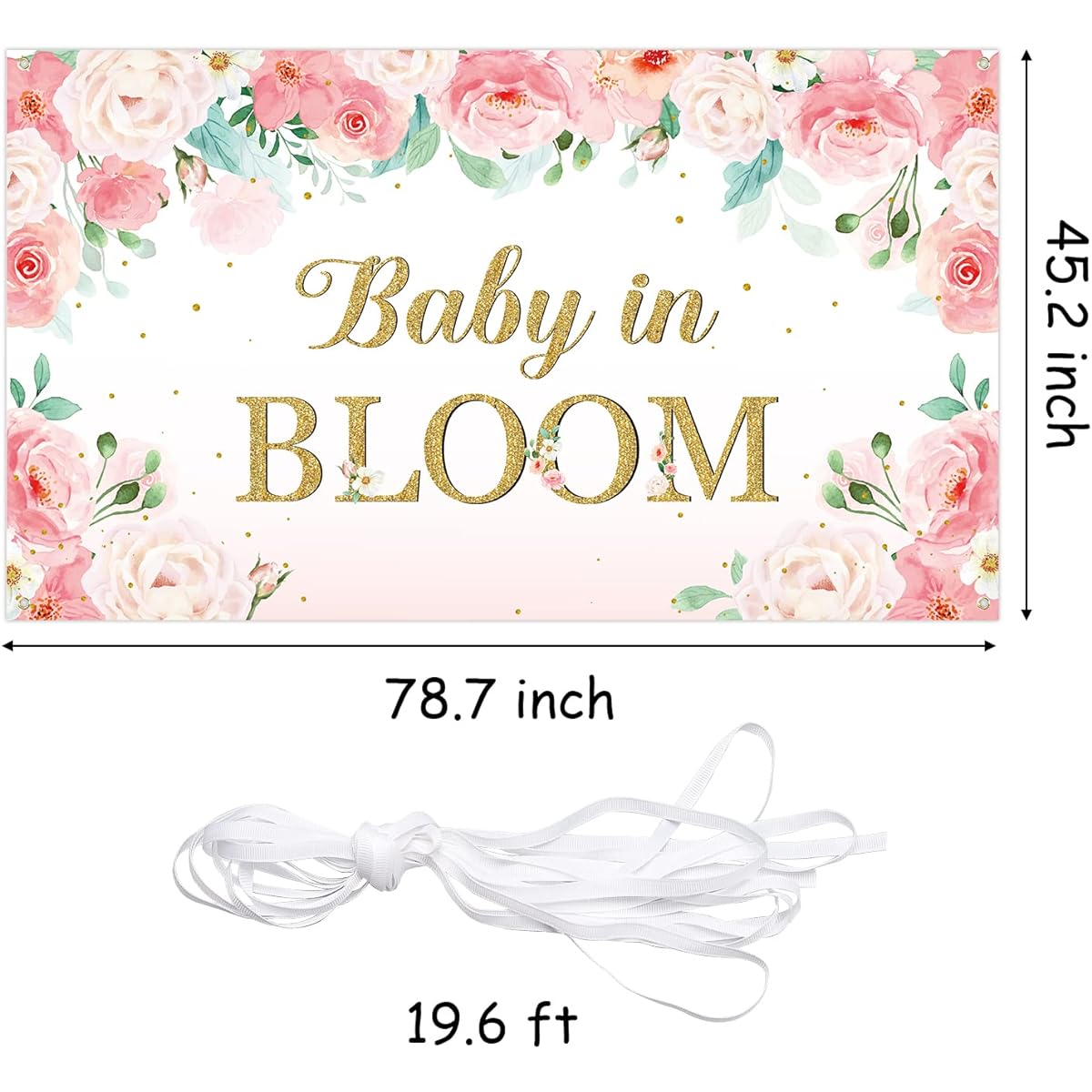 CUweipeng XtraLarge Baby in Bloom Backdrop Banner Decoration Pink Flower Baby Shower Background Party Decorations Welcome Baby Party Gender Reveal Party Table Decorations Banner Photo Booth Props